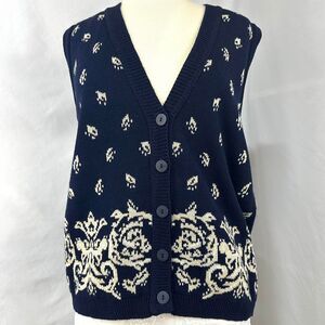 VTG 90s PANTHER Navy Cream Fair Isle Knit Sweater Vest Womens M Fisherman Indie